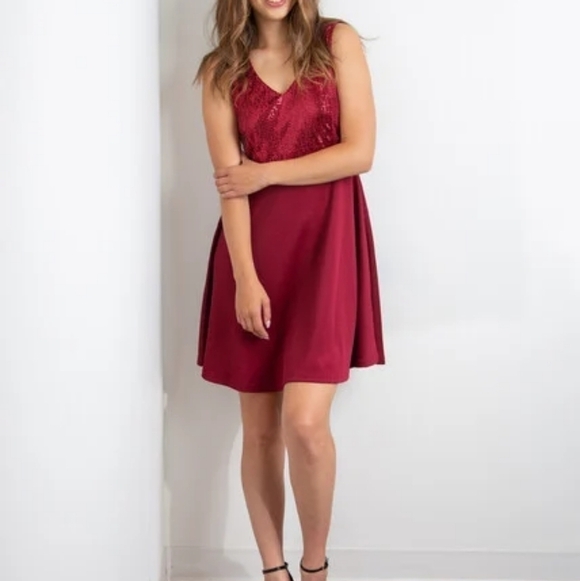 3X • Sloane & Sadie • Ruby Red Shimmery Top A-line Dress - Picture 5 of 5